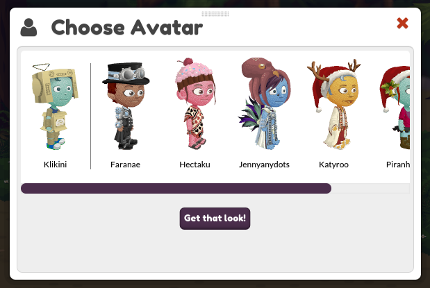 The avatar selection screen.